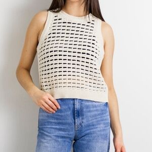Priv Tilly Open Knit Tank In Cream
